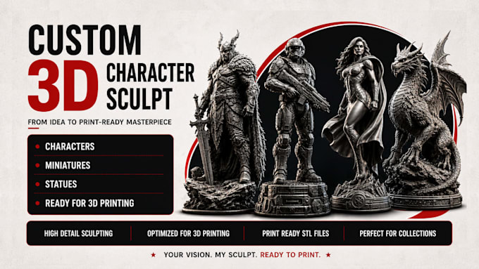 sculpt custom 3d characters, miniatures, and statues for 3d printing