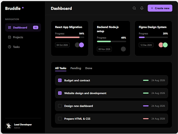 build a modern react and tailwind CSS dashboard or UI