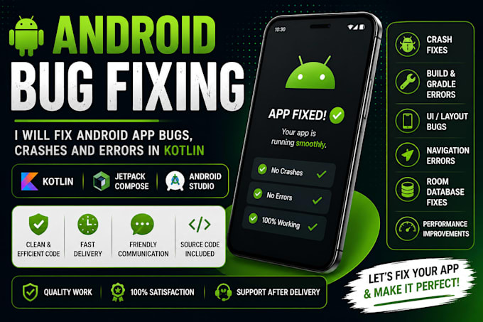 fix android app bugs, crashes and errors in kotlin