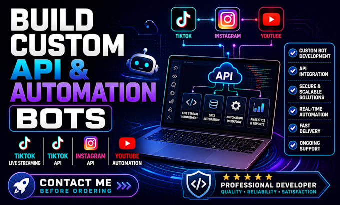 build tiktok live streaming bot, tiktok api bot, instagram api bot, youtube bot
