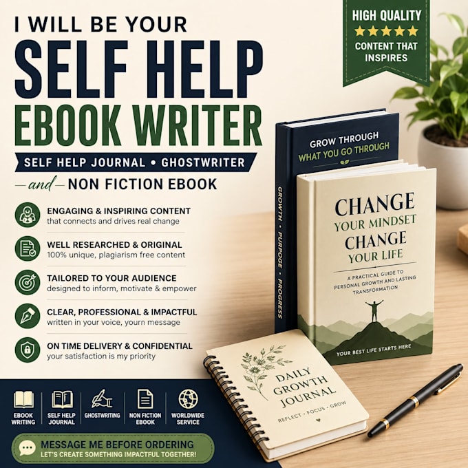 be your self help ebook writer, self help journal, ghostwriter, non fiction eboo