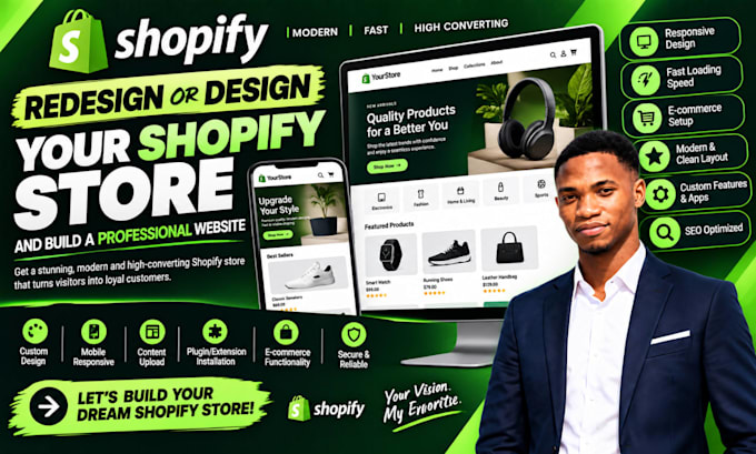 design or redesign your shopify store and build a professional website