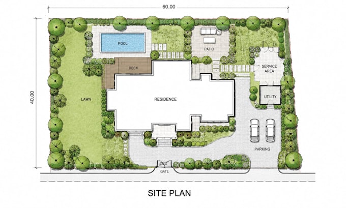 create site plan, landscape plan, plot layout and property master plan drawing