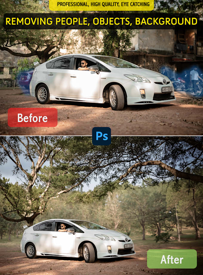 remove people, objects, change background, clothes and retouch