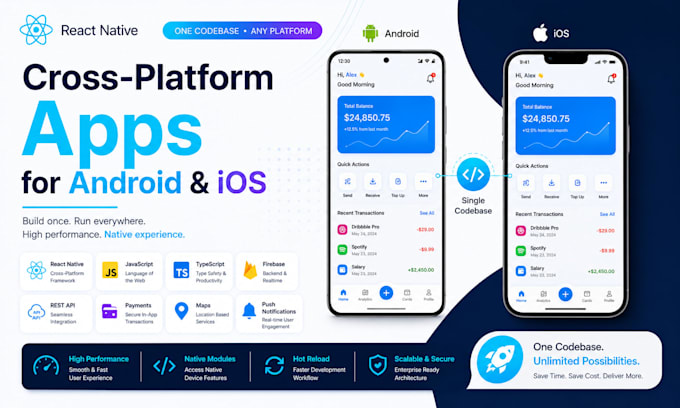 develop react native app for android and ios using firebase