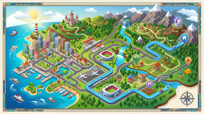 create custom 3d illustrated maps, isometric icon maps and navigation designs