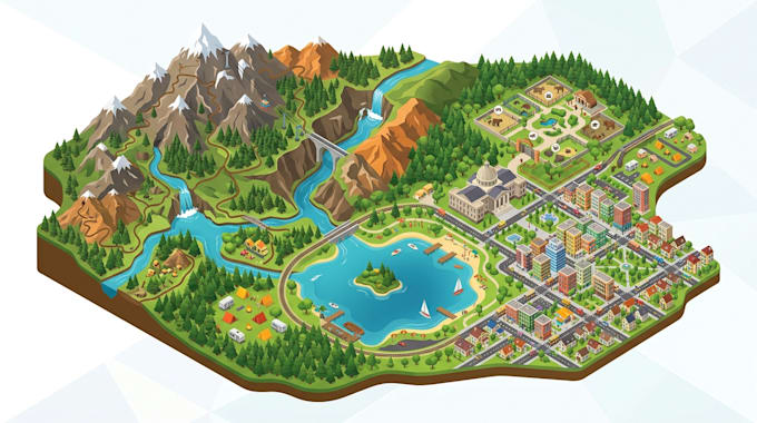 design isometric, vector, fantasy, hiking, tourism and custom maps