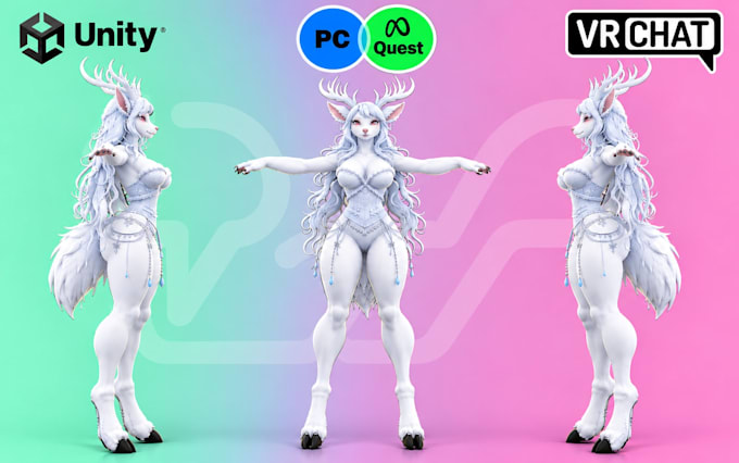 do custom furry character avatar, 3d vrchat avatar model, vtuber 3d pc, quest