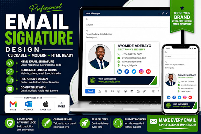 create a clickable HTML email signature for gmail, outlook and apple mail