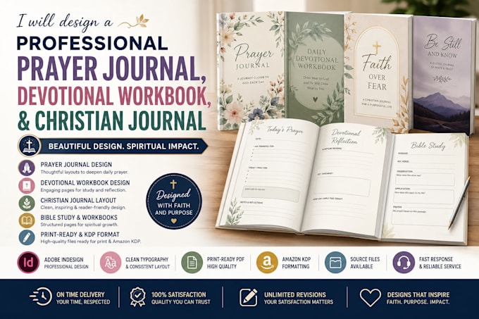 format and design prayer journal, devotional workbook, and christian journal