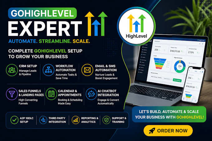 setup gohighlevel CRM, workflows, email SMS automation and funnels