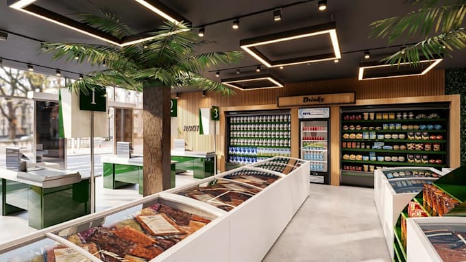 refurnish commercial supermarket store, interior mockup design,3d retail  layout