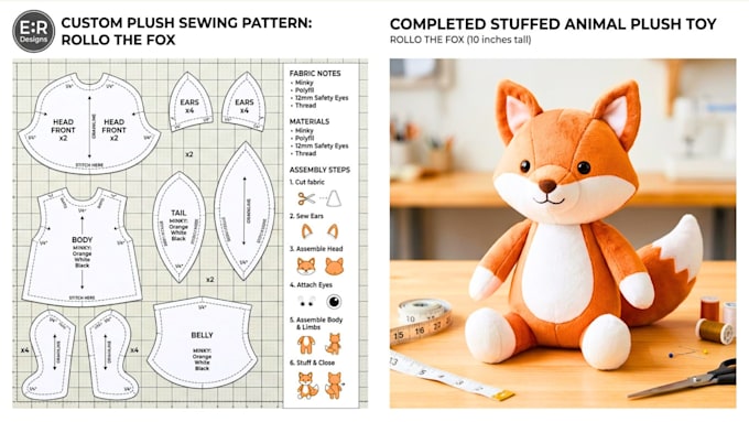 create a custom plush sewing pattern for plush toys and stuffed animals