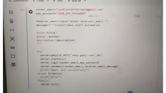 create a python script for news API and email automation