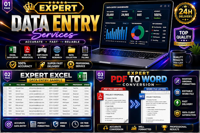 do professional data entry excel web research copy paste in 24h