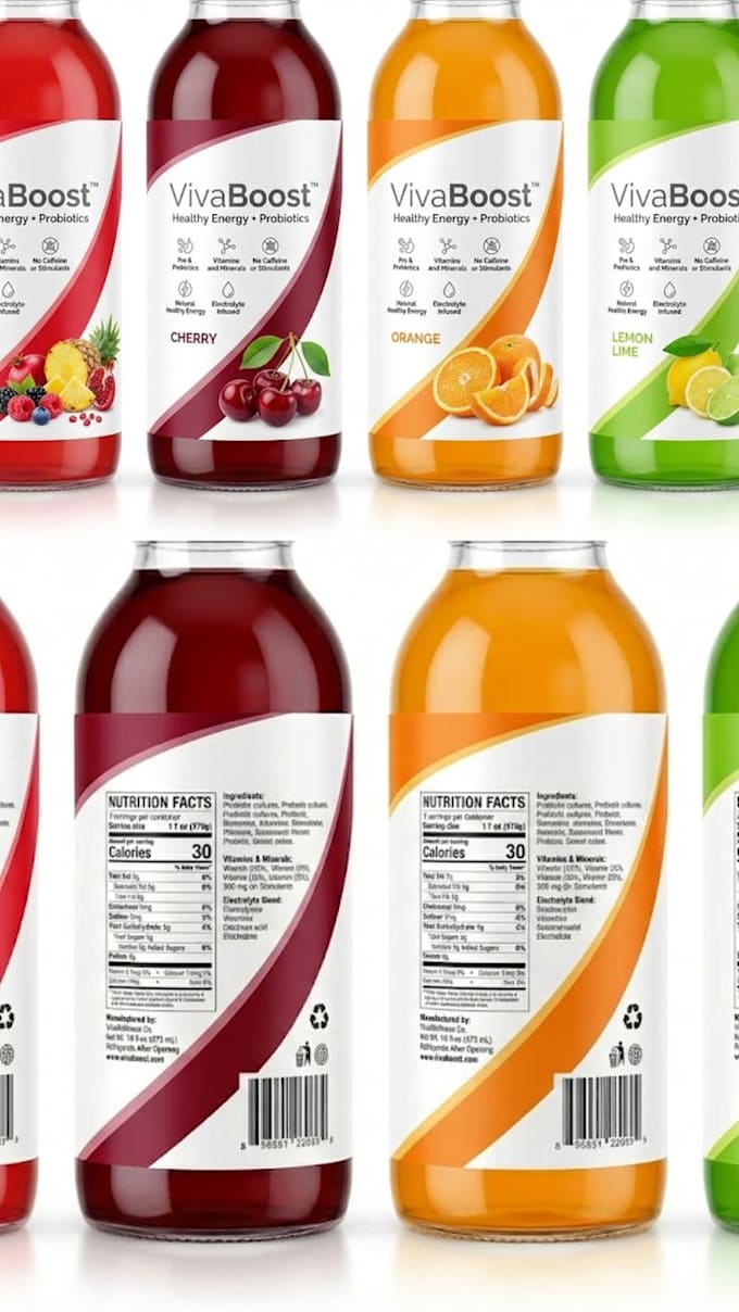 design creative juice, beverage, water and drink bottle labels