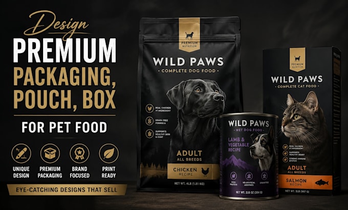 design premium packaging, pouch, box for pet food