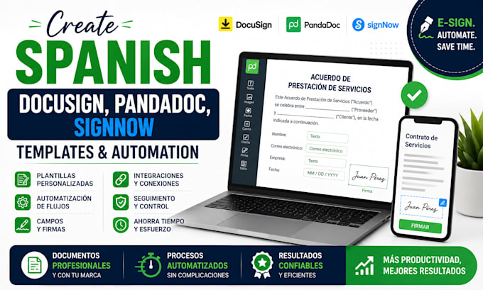 create spanish docusign, pandadoc, signnow templates and automation