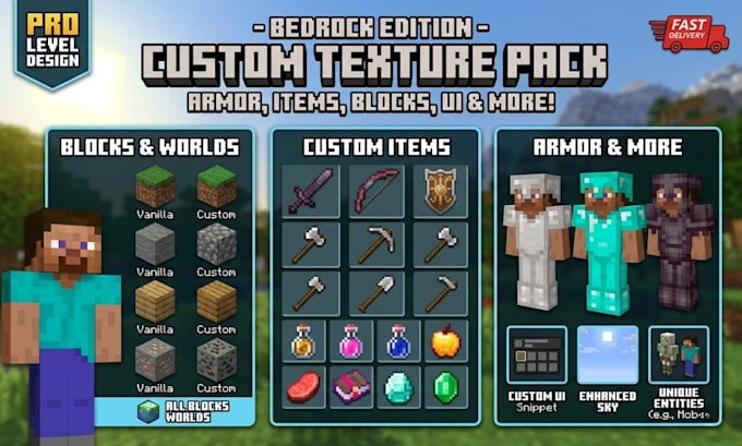 make minecraft texture pvp pack pixel asset armour resource item for bedrock