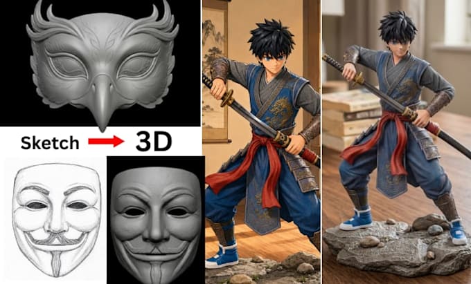 convert 2d to 3d, sketch to 3d printable stl, figurine for 3d printing
