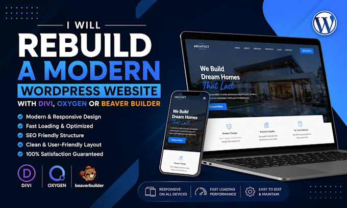 rebuild a modern wordpress website with divi, oxygen or beaver builder