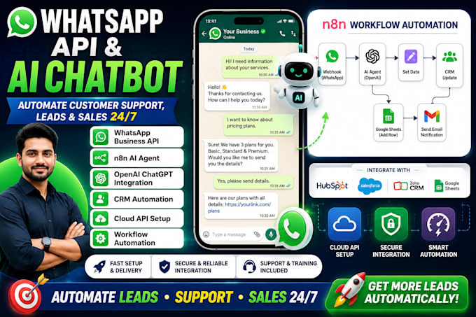 setup whatsapp business API whatsapp chatbot, n8n ai agent, cloud API automation