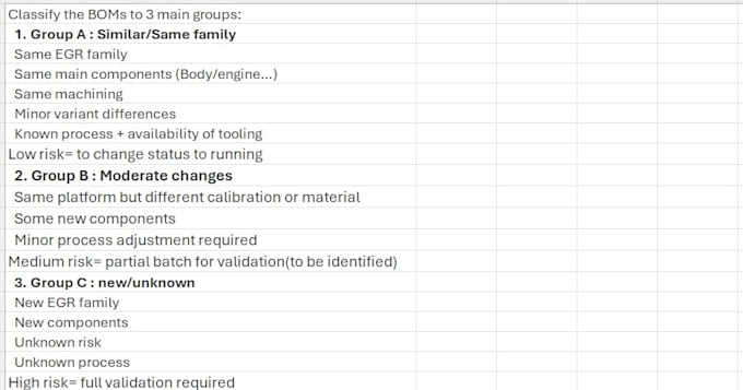 create an automated bom validation and classification excel tool