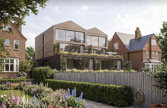 remodel uk functional property internal, 3d house facade, render balcony garden