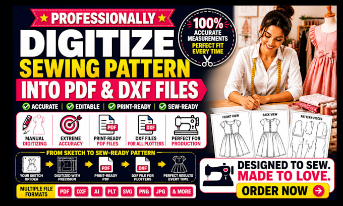 professionally digitize sewing pattern into PDF and dxf files