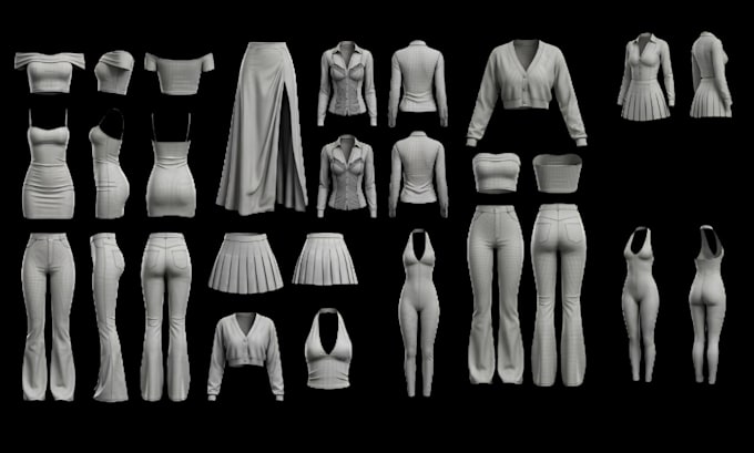 design, rig and texture 3d clothing mesh, outfit mesh for second life clothing