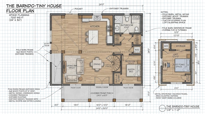 do barndominium house plan, tiny house, space planning, pole barn and floor plan