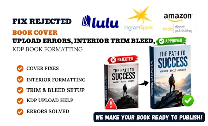 fix rejected book cover, upload errors, interior trim bleed, kdp book formatting