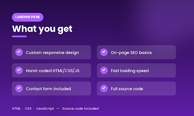 design and code a fast responsive landing page in HTML CSS javascript