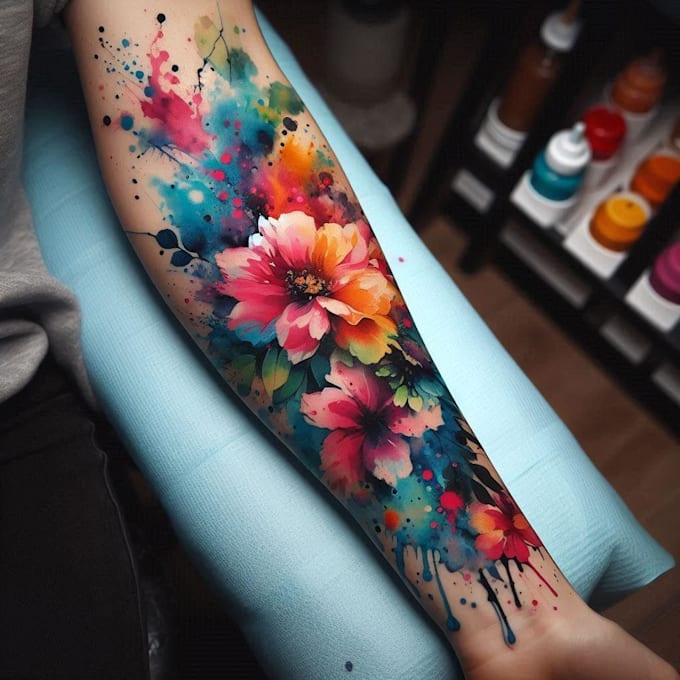draw watercolor tattoo design