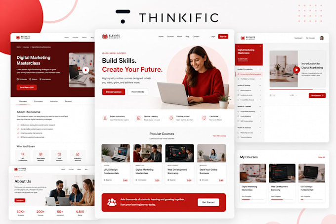 build custom thinkific course website and course pages