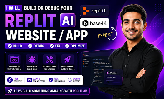 build or debug your replit ai website, fix replit apps, base44 expert