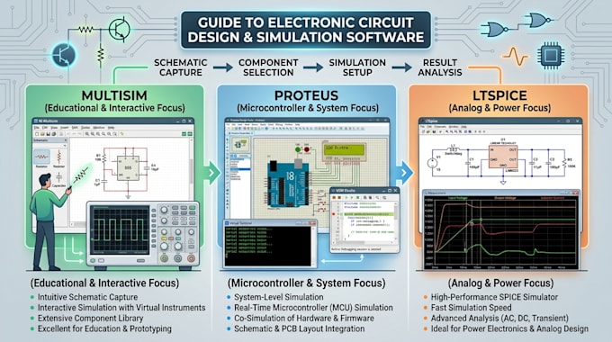design ,simulate electrical and electronic circuits in multisim,proteus,ltspice