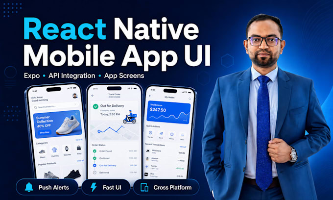 build react native expo mobile app UI with API integration