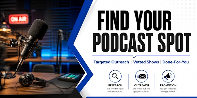 get podcasts for guest appearances, booking outreach promotion