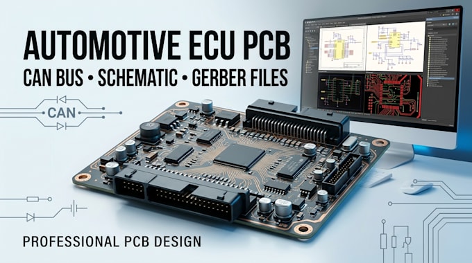 design automotive ecu pcb, can bus, schematic and gerber files
