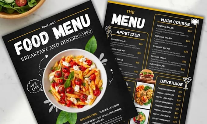 create restaurant flyer, food menu, editable canva template design