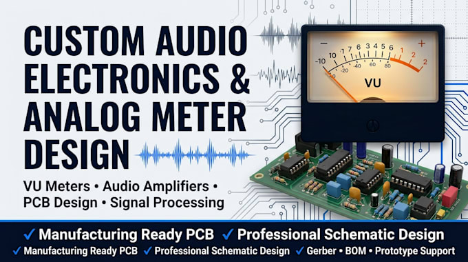 develop custom audio electronics and analog vu meter hardware, and pcb design