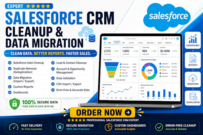 do salesforce CRM cleanup deduplication data migration dashboards custom reports
