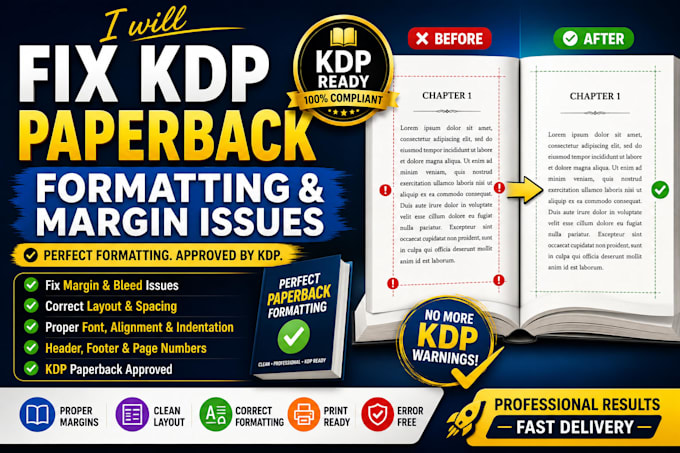 fix KDP paperback formatting and margin issues