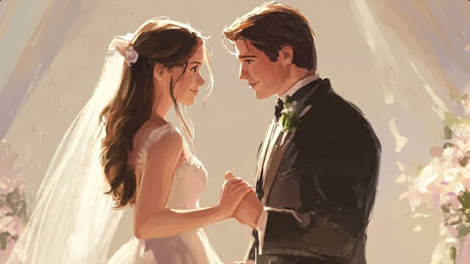 draw couple portrait for wedding illustration