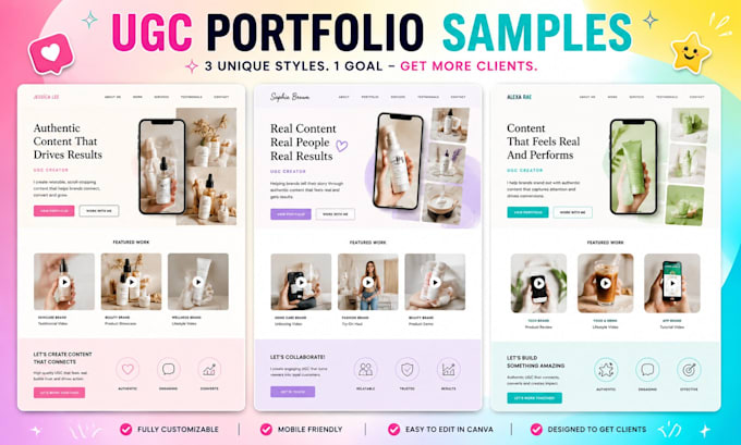 design an editable canva ugc portfolio website and media kit