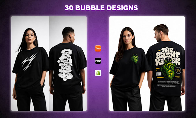 provide 30 bubble typography t shirt designs bundle