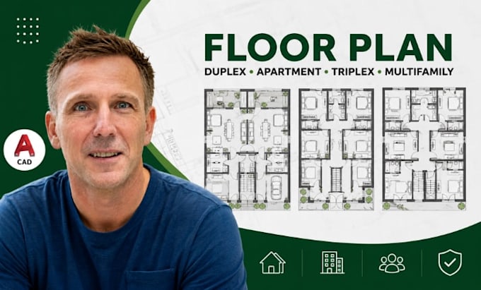 duplex 2d floor plan, apartment plan, multifamily autocad floor plan triplex cad