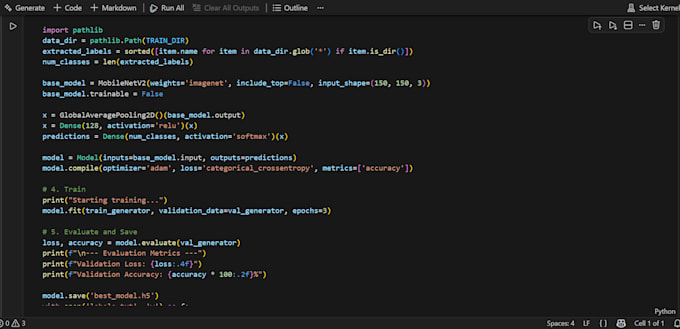 do python data training on custom machine learning models and data preprocessing