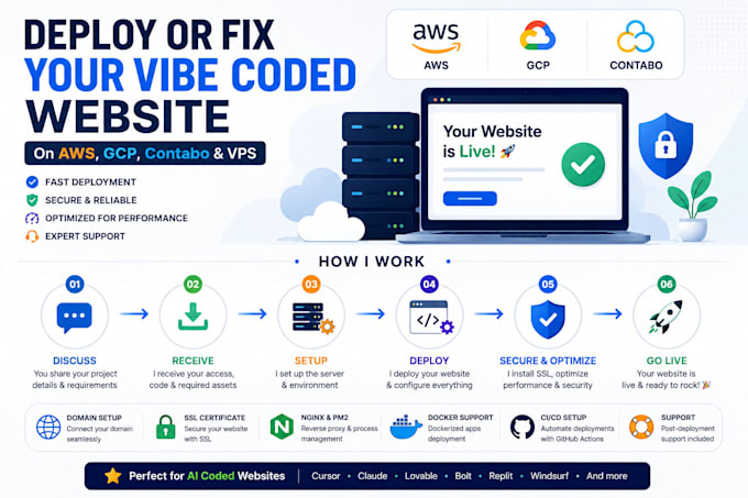 deploy fix your vibecoded website on AWS, gcp, contabo, vps and cloud servers